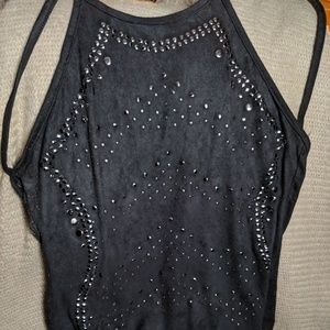 Black velvet Bodysuit w/studs